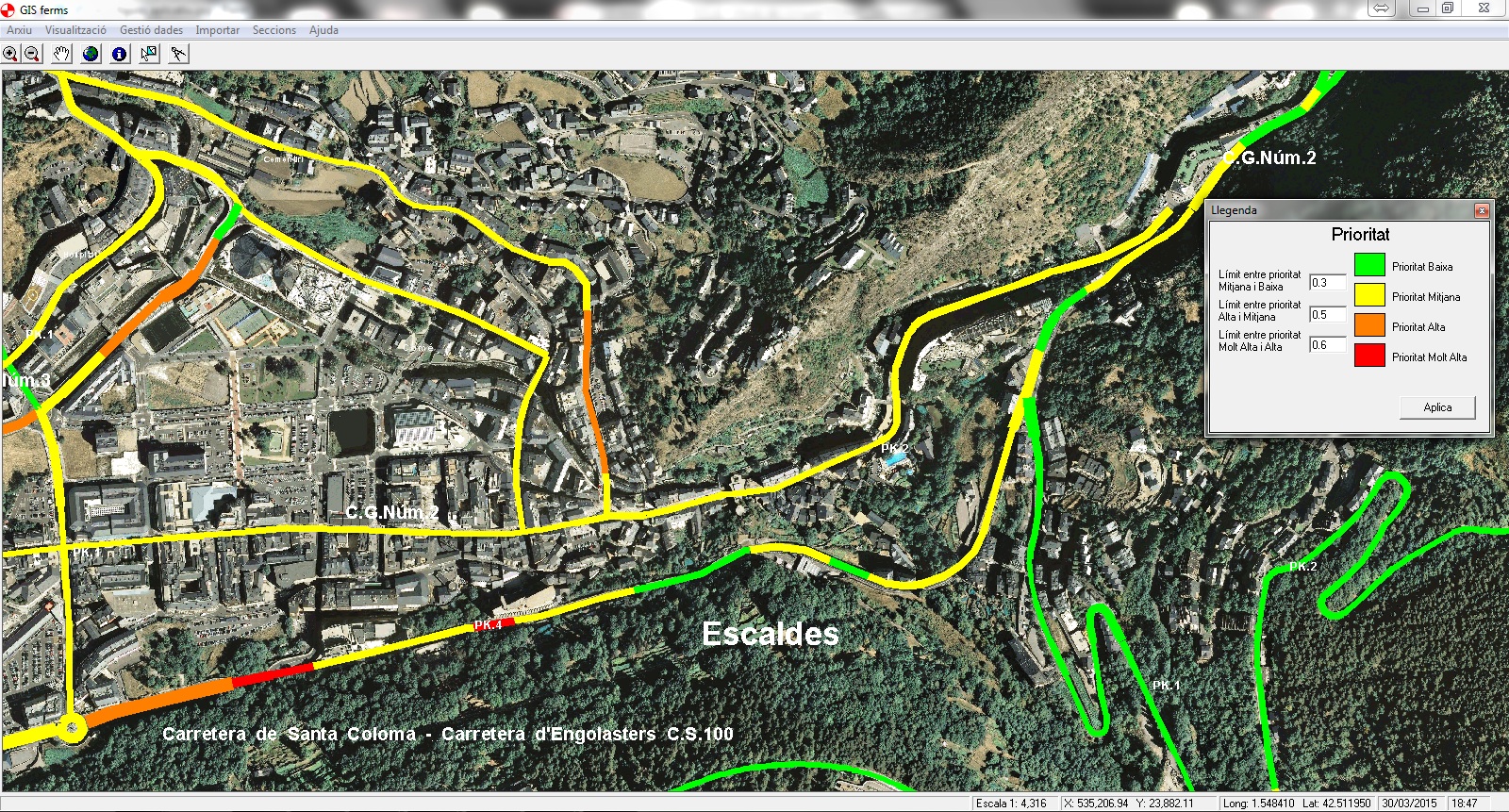 Prioritats en un tram del GIS de ferms realitzat a Andorra